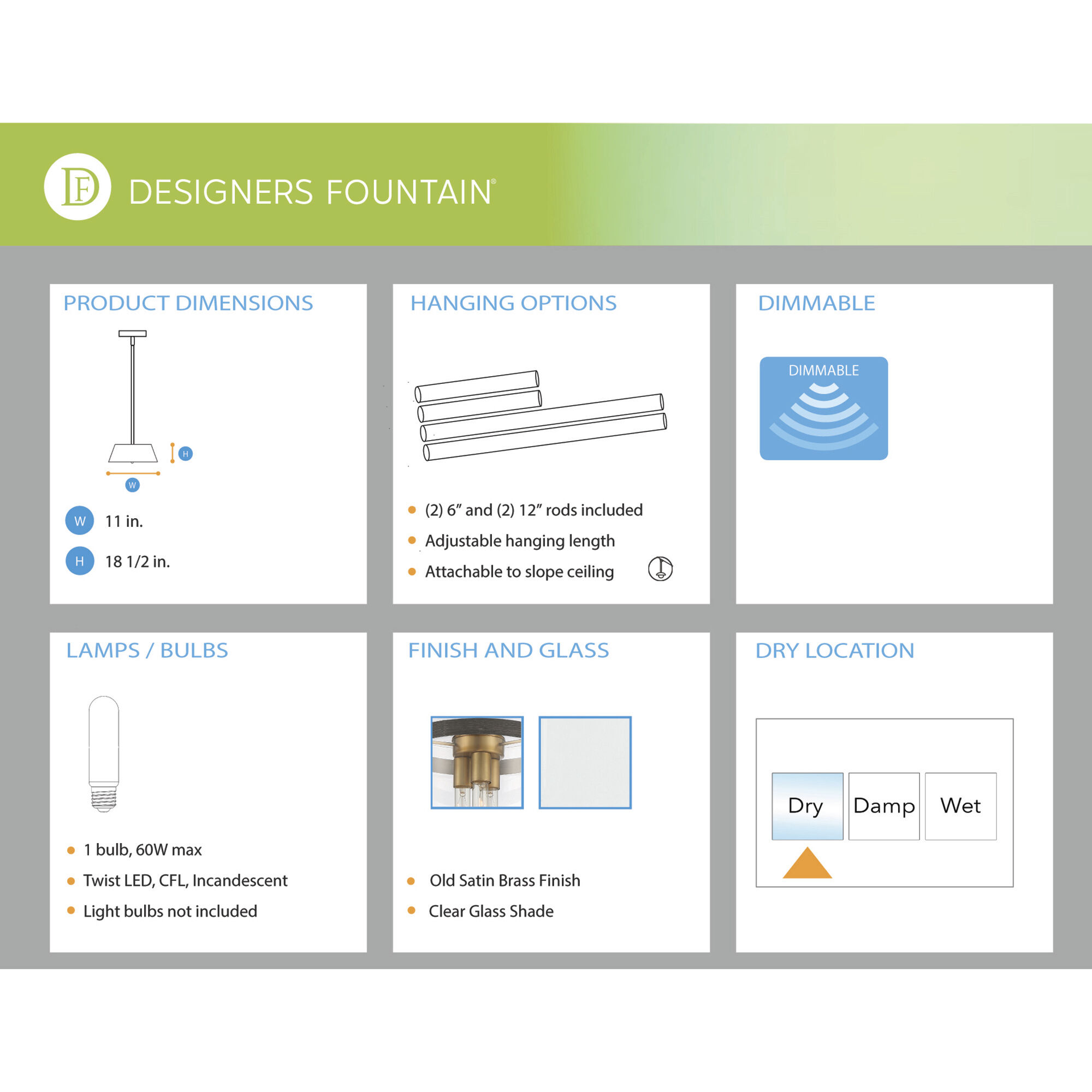 Reflecta 1 Light 11 inch Old Satin Brass Pendant Ceiling Light